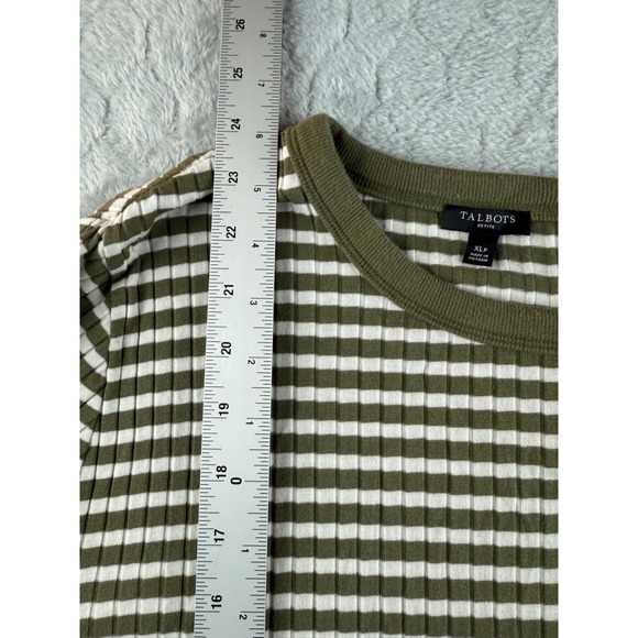 Talbots Petite Striped Ribbed Long Sleeve Top Womens XLP Olive Green White - Picture 6 of 8